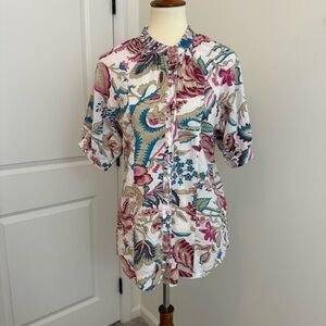 Lola Australia Top Womens M Cotton Button Down Floral Blouse Ruffle Shirt